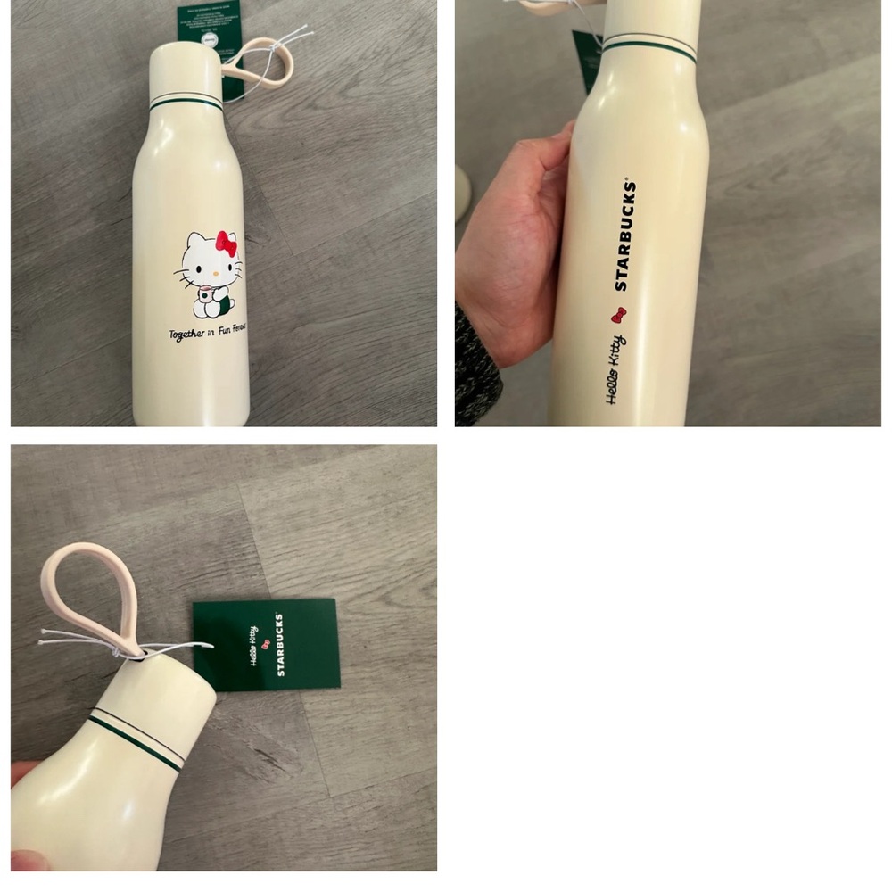 Starbucks Cream Water Bottle with Hello Kitty Design